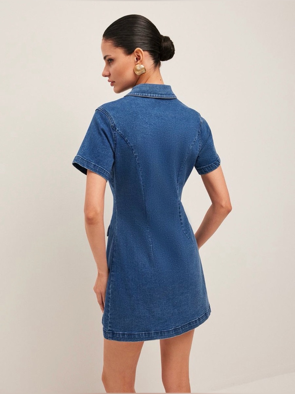 Commense Classic Dark Blue Denim Button-Front Dress - Picture 2 of 6